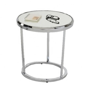 Mesa de centro con tapa redonda cromada de estilo moderno para uso en muebles para el hogar - Product Image 1