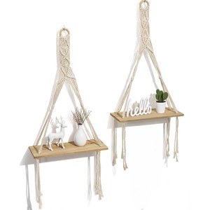 Bohemian Macram Wall Hanging with Wooden Shelf - Cotton Knotted Home Decor - Product Image 3