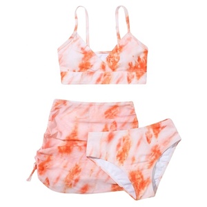 7-14 filles 3 pièces coloré cravate teinture imprimé maillot de bain Bikini ensemble avec plage couvrir jupe maillot de bain pour se baigner vacances <span class=keywords><strong>Hawaii</strong></span> - Product Image 3