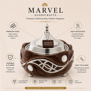 หม้อตุ๋นสแตนเลสฝังมุกจาก Marvel Handicrafts พร้อมฝาปิดแบบเก็บความร้อน |   ชามอุ่นอาหารหรูหรา - Product Image 5