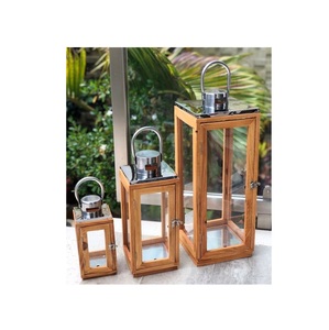 Farol de Madera Natural con Ventanas de Vidrio y Asa de Cuerda, Decoración Rústica para Interiores y Exteriores - Product Image 5