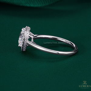 Anillo de Compromiso con Halo de Diamantes Cultivados en Laboratorio en Forma de Corazón, Anillo de Boda de Oro Sólido de 9K, 10K, 14K y 18K para Mujer - Product Image 6
