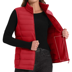 Gilet matelassé léger bleu marine pour femme avec col montant et fermeture éclair – Veste sans manches décontractée - Product Image 5