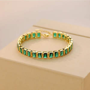 Bracelets tennis pour femme en argent sterling 925, motif cœur tendance, sertissage clos, avec zircon taille Asscher 0,50 CT et pierre précieuse émeraude - Product Image 2