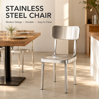 Chaise de salle à manger en acier inoxydable brossé avec assise profilée pour café et restaurant modernes
