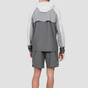 Low MOQ Men Nylon Tracksuit <b>Wind</b> <b>Breaker</b> Zip up Hoodie and Shorts Set Plain Jogging Shorts Sets - Product Image 3