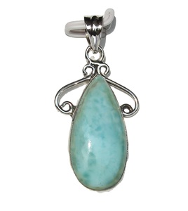 Natural Larimar Pendant Necklace Sterling Silver Cabochon Wrap Oval Signature Gem Piece Healing <b>Crystal</b> <b>Top</b> Grade Unisex - Product Image 3