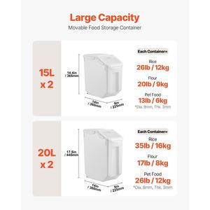 กล่องเก็บอาหารสัตว์เลี้ยงขนาดใหญ่ 3.5 แกลลอน/15 ลิตร x 2 + 4.5 แกลลอน/20 ลิตร x 2 สำหรับเก็บข้าวสาร ธัญพืช และส่วนผสมในครัว - Product Image 2
