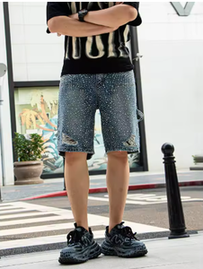 American High Street Heavy Industry Hot Diamond Denim Shorts Mens New Summer Fashion Trend Straight Fivepoint Pants - Product Image 4