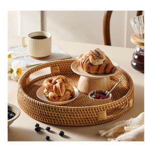 Bandeja de Servir de Ratán Hecha a Mano Estilo Bohemio, Cesta Decorativa Ecológica de Primera Calidad con Asa de Madera Maciza para Té y Aperitivos - Product Image 2