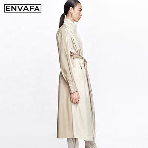 Abrigo Largo de Mujer con Costuras en Contraste, Estilo Gabardina, de Alta Gama, para Primavera y Otoño - Product Image 4