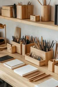 Estuche de Madera para Lápices, Caja de Almacenamiento de Papelería de Escritorio - Product Image 4