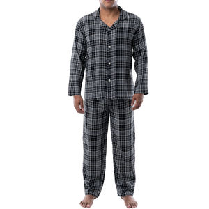 Pijama de Franela de Algodón Tejido Personalizado para Hombre, Camisa con Botones y Pantalón, Traje de Dormir de Dos Piezas de Secado Rápido para el Hogar - Product Image 1