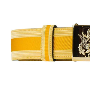 Ceinture en cuir formelle bleue et jaune rayée avec boucle en alliage et emblème d'aigle - Product Image 6