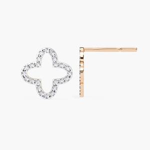 Pendientes de Oro de 14K de Primera Calidad con Diamantes en Forma de Trébol Abierto, 0.25CT, Diamantes Creados en Laboratorio, Pendientes Florales para Uso Diario, Joyería Fina para Mujer - Product Image 1