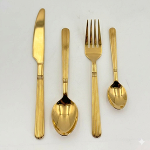 Ensemble de couverts élégants en or, 4 pièces, finition miroir, acier inoxydable plaqué or, couteau, fourchette, cuillère, vaisselle pour mariage, dîner, fête - Product Image 3
