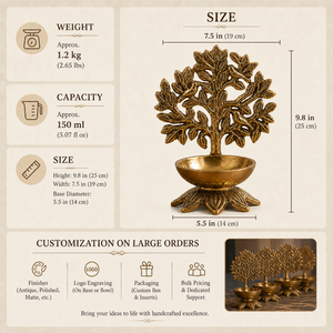Lampe à huile décorative en laiton faite à la main en forme d'arbre, pour Puja Deepam, temple domestique, cadeau de festival, fabricant et fournisseur OEM en gros - Product Image 5