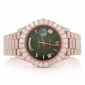Luxury Business Iced Out Moissanite Watch Rose Gold Green Dial for <b>Automatic</b> Mechanical Diamond Butterfly Clasp - Product Image 1