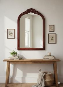 Vintage Arched Wooden Wall Mirror Decorative Traditional <b>Frame</b> Mirror <b>Antique</b> Style Home Decor Mirror - Product Image 1