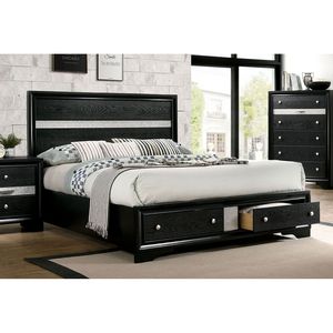 Contemporary Queen Size Solid Wood <b>Bed</b> with <b>Storage</b> 1pc <b>Black</b> Bedroom Furniture - Product Image 4