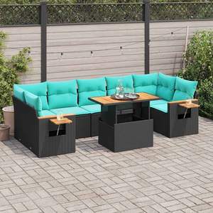 Black Poly Rattan Patio <b>Sofa</b> <b>Set</b> With Cushions Outdoor Garden Furniture Contemporary Design - Product Image 1