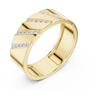 Men's Yellow Gold Lab Grown <b>Diamond</b> Wedding Band with Multi Row Channel Set Round <b>Diamonds</b>, Modern Luxury <b>Ring</b> - Product Image 1