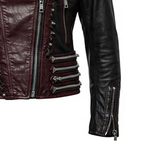 Chaqueta de moto para hombre, corte ajustado, de piel de vacuno, calidad premium, cortavientos, con cremalleras, tachuelas, cuello mandarín, informal, para invierno - Product Image 5
