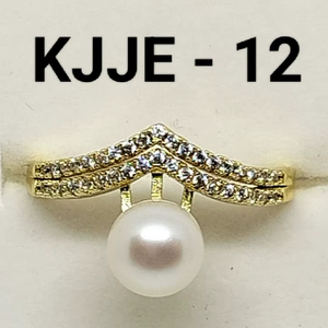 Bague en perle d'eau douce plaquée diamant américain avec pierres, réglable, élégante, bijoux en perles pour femmes - Product Image 1