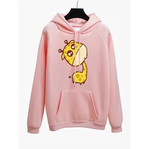 Sudadera con Capucha Personalizada para Mujer, Diseño Gráfico Azul, Estampado de Jirafa y Flores, Felpa de Algodón, Bolsillo Tipo Canguro, OEM - Product Image 2