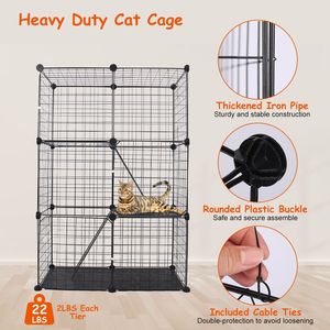 Gabbia per Animali Domestici Nera Fai-da-Te per Interni con 3 Porte e 3 Livelli, Recinto Staccabile per Gattini, Cuccioli e Conigli - Product Image 2