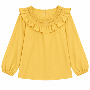 Camisas de Mujer al por Mayor, Estilo Personalizado OEM ODM, Camisa de Oficina para Mujer, Manga Larga, Cuello con Volantes en Capas, Corte Holgado, Blusa Elegante - Product Image 5