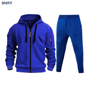 Men's Navy Blue Hooded Tracksuit Set Full <b>Zip</b> Sweatshirt Joggers Pants Solid Color Casual Autumn Wear Breathable Polyester - Product Image 5