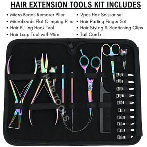 Kit d'outils tout-en-un pour extensions capillaires en acier inoxydable avec pince à sertir les perles, extracteur de perles, séparateur de mèches, ensemble de doigts pour la pose, ciseaux et pinces - Product Image 2