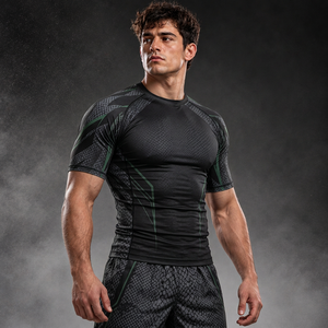 Rashguards à manches courtes extensibles personnalisés 200 GSM pour les marques de vêtements de surf, en tissu polyester et élasthanne - Product Image 5