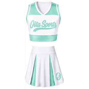 Ensemble d'uniforme de cheerleading sublimé blanc et vert menthe sans manches, haut et jupe pour équipe sportive, tenue de performance et d'entraînement - Product Image 1