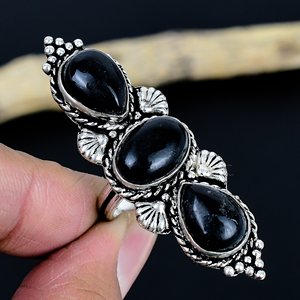 Natural Black Onyx Gemstone Adjustable Traditional Handmade Unisex Designer Ring Brass 925 Silver Plated Jewelry - Product Image 1