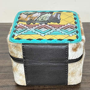 Estuche de Joyería de Cuero con Diseño de Caballo, Hecho a Mano, Pintado a Mano, de Cuero Vacuno Genuino, Portátil, con Cierre, Organizador de Joyería Cuadrado - Product Image 5