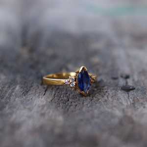 Marquise Blue Sapphire <b>Ring</b> 925 Sterling Silver 14K Gold Plated Engagement <b>Dainty</b> Minimalist Anniversary Gift - Product Image 5