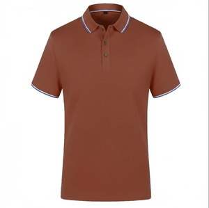 Polo en piqué de coton pour homme, manches courtes, couleur unie, respirant, coupe classique, design tricoté, col et détails bleus - Product Image 6