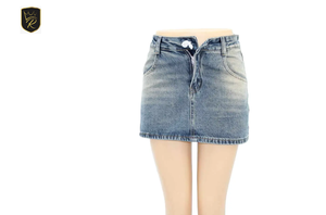 Mini-jupe en jean personnalisée pour femme, taille haute, délavée, avec poches, style vintage, ornée de diamants, streetwear, automne-hiver, mode décontractée - Product Image 5