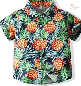 เสื้อเชิ้ตแขนสั้นพิมพ์ลายสำหรับเด็ก ลายสับปะรด ลำลอง ปกคอพับ ระบายอากาศได้ดี ผลิตจากโพลีเอสเตอร์ - Product Image 1