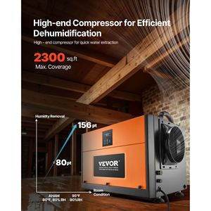 Deumidificatore Commerciale Portatile da 156 Pinte per Cantine e Magazzini, Grado Industriale con Tubo di Scarico - Product Image 2