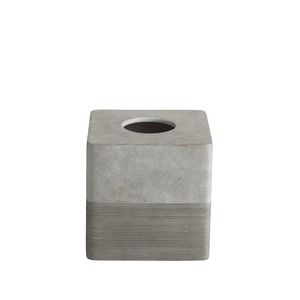 Boîte à mouchoirs élégante en gris béton avec base côtelée pour décoration industrielle, porte-mouchoirs carré moderne en faux pierre - Product Image 5