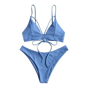 Traje de Baño Bikini a Cuadros para Mujer, Dos Piezas, Moda para Vacaciones en la Playa, Personalizado OEM, Spandex/Nylon - Product Image 1