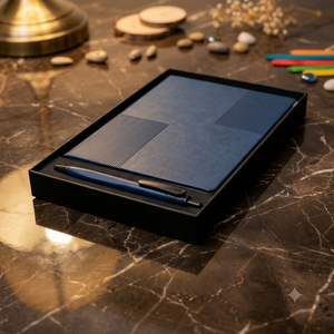 Coffret Cadeau Professionnel Aurelux Premium : Agenda en Cuir PU Bleu avec Plaque Métallique et Stylo Bille, Impression UV 80 GSM - Product Image 4