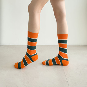 Korea Fashion <b>Women</b> Striped <b>Crew</b> <b>Socks</b> Made of Premium Combed Cotton - Product Image 1