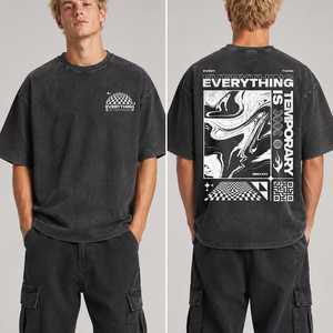 Camiseta Gráfica Oversize Vintage Marrón con Lavado Ácido Personalizada OEM/ODM - Camiseta Streetwear con la Frase 'Everything Is Temporary' - Product Image 2