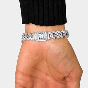 Iced Out <b>Cross</b> Link Bracelet 925 Silver Rhodium Plated Diamond Geometric <b>Chain</b> Unisex Everyday Wear Luxury Style - Product Image 3