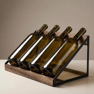Porte-vin moderne en bois et métal, parfait pour quatre bouteilles, organisateur pour bar à domicile et comptoir de cuisine, fabriqué à la main en Inde - Product Image 6