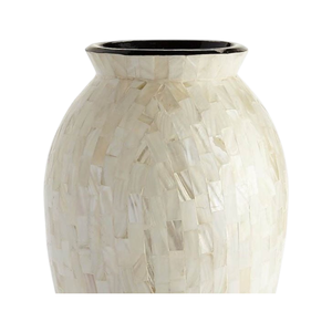 Vase moderne fait main en nacre avec incrustation de coquillages, décoration florale ronde pour table - Product Image 3